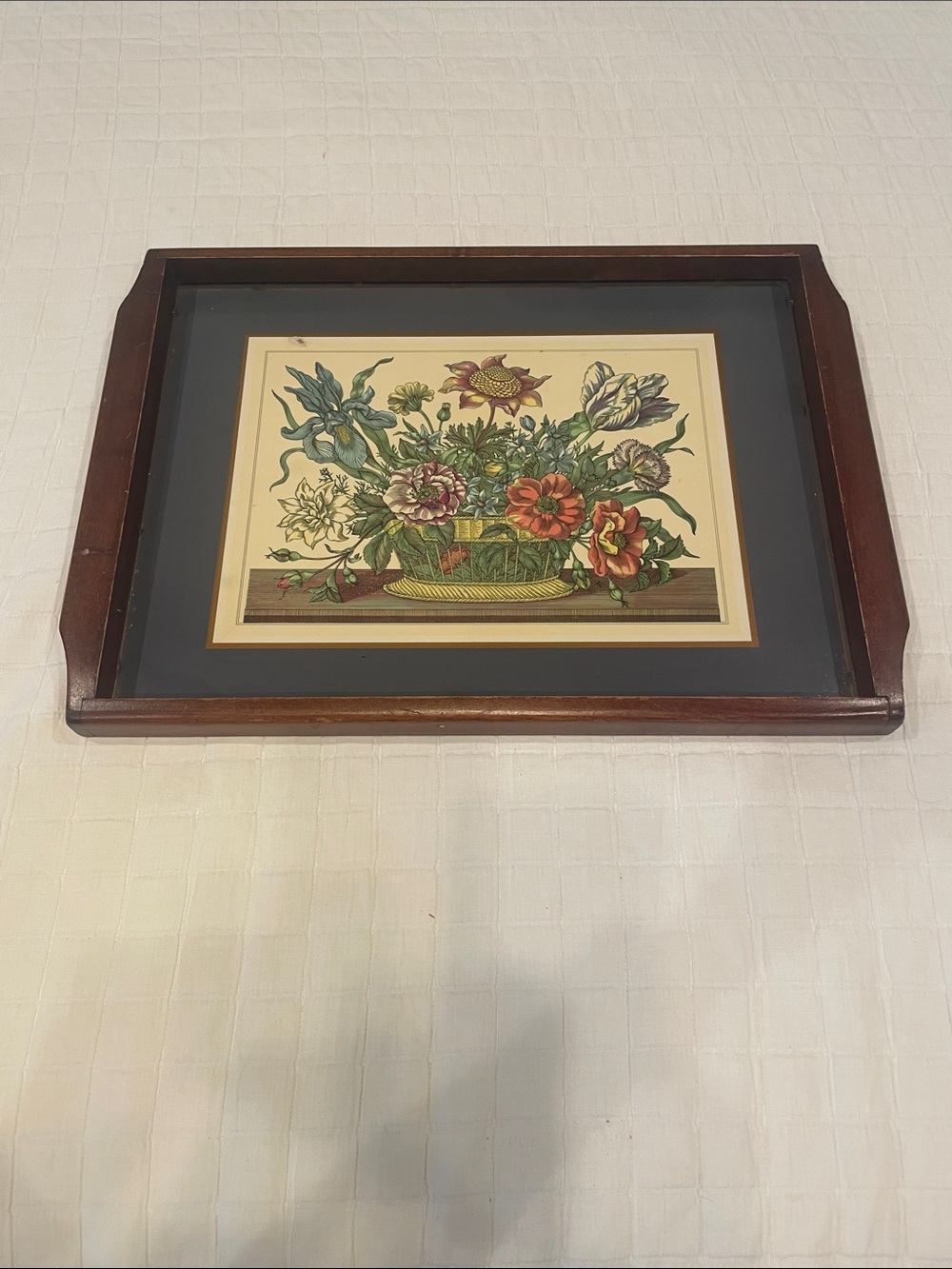 Vintage 1990 Pimpernel floral Wood Serving decorative coffee table Tray handles